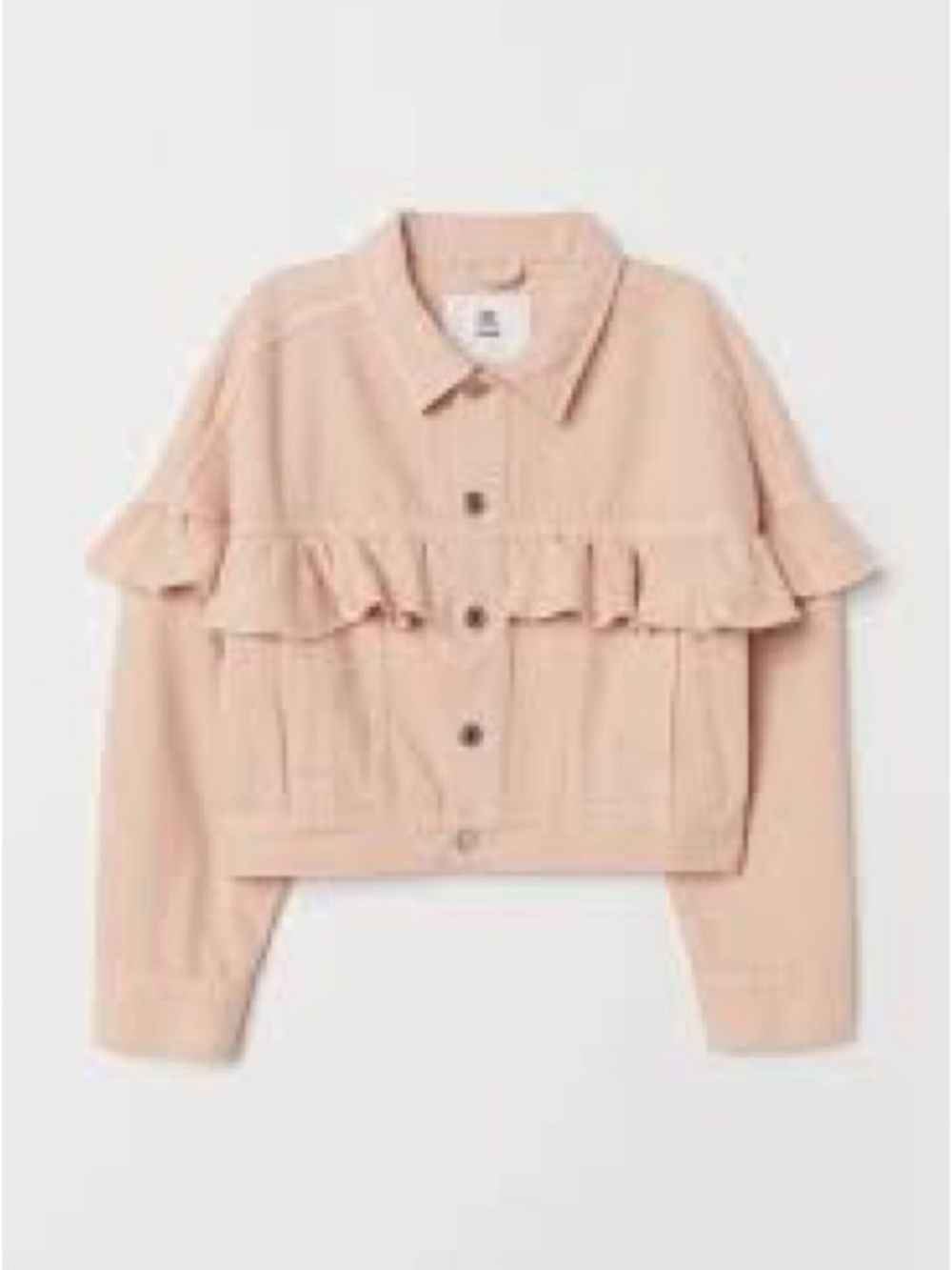 H&M Cropped Ruffle Denim Jacket - Light Blush